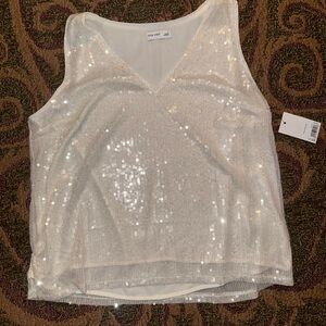 Nine West White Sequin V-Neck Tank Top